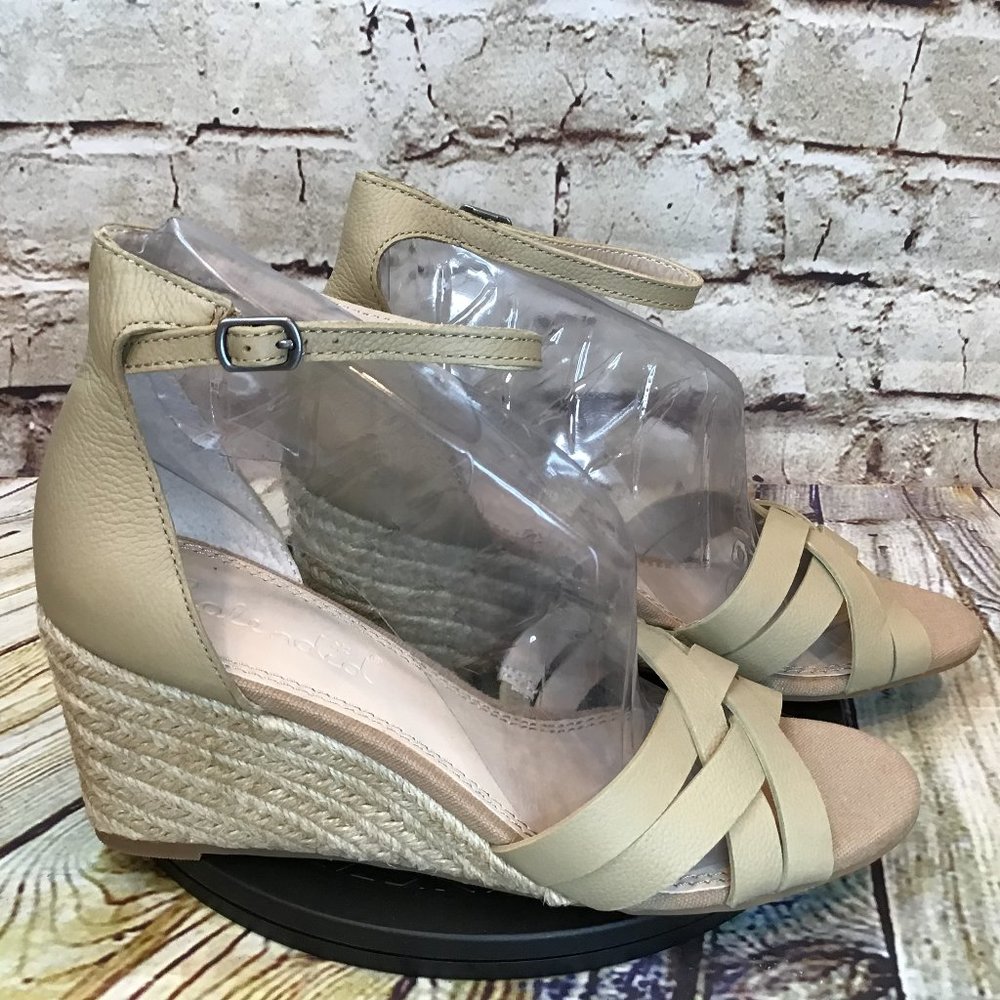 Splendid Womens Beige Woven Leather Open Toe Ankle Strap Jute Wedge Sandals 9 M